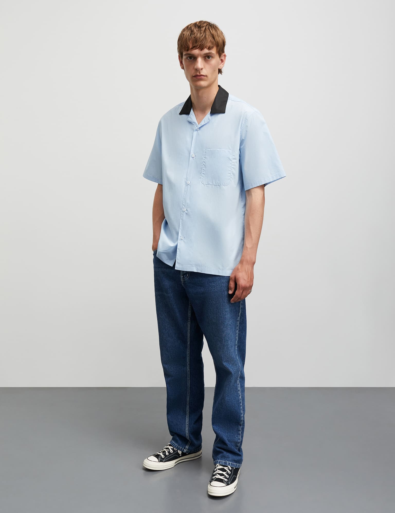 Prime Cotton Poplin Kenji Shirt SS, Cashmere Blue Mode