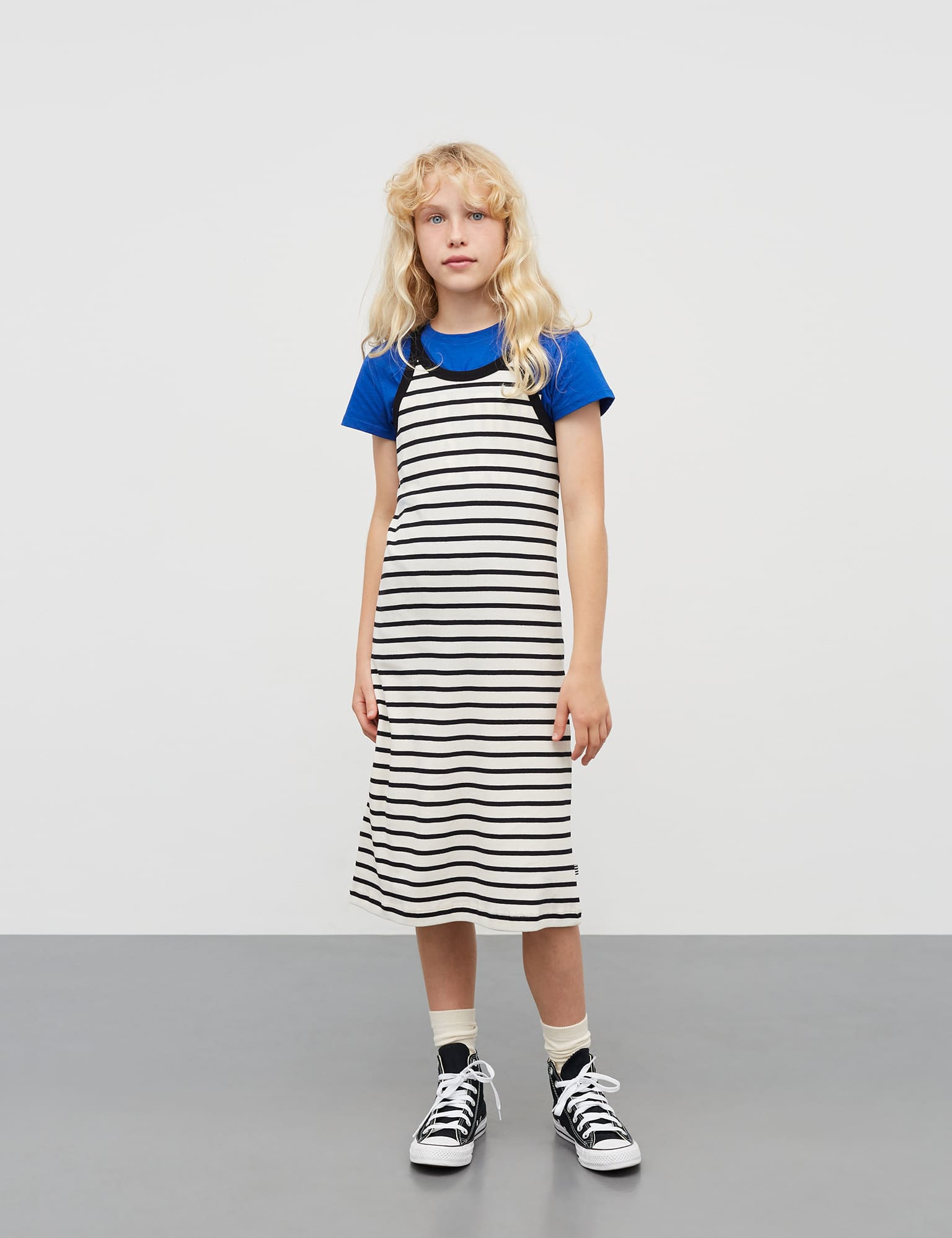 2x2 Cotton Stripe Carna Dress, Vanilla Ice/Black