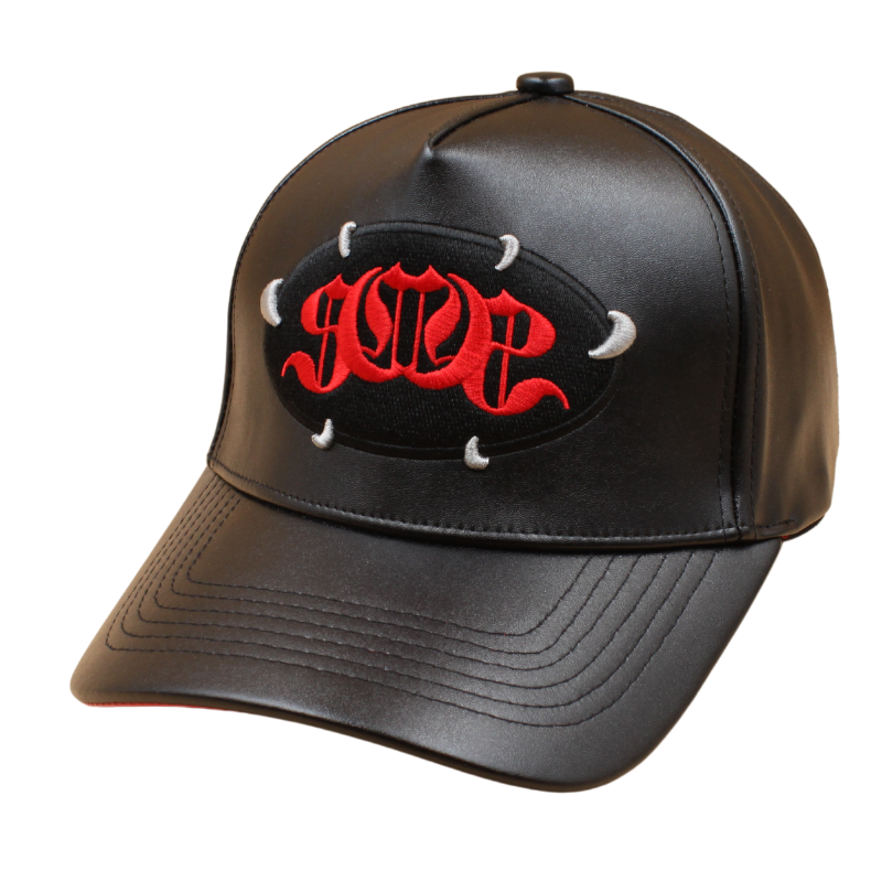 Black PU Leather Sabochini - "FANGS" Logo A-Frame Cap