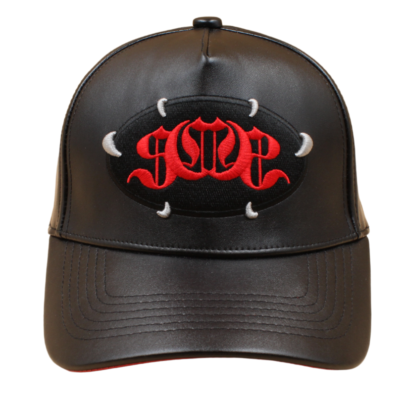 Black PU Leather Sabochini - "FANGS" Logo A-Frame Cap