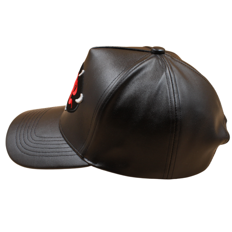 Black PU Leather Sabochini - "FANGS" Logo A-Frame Cap