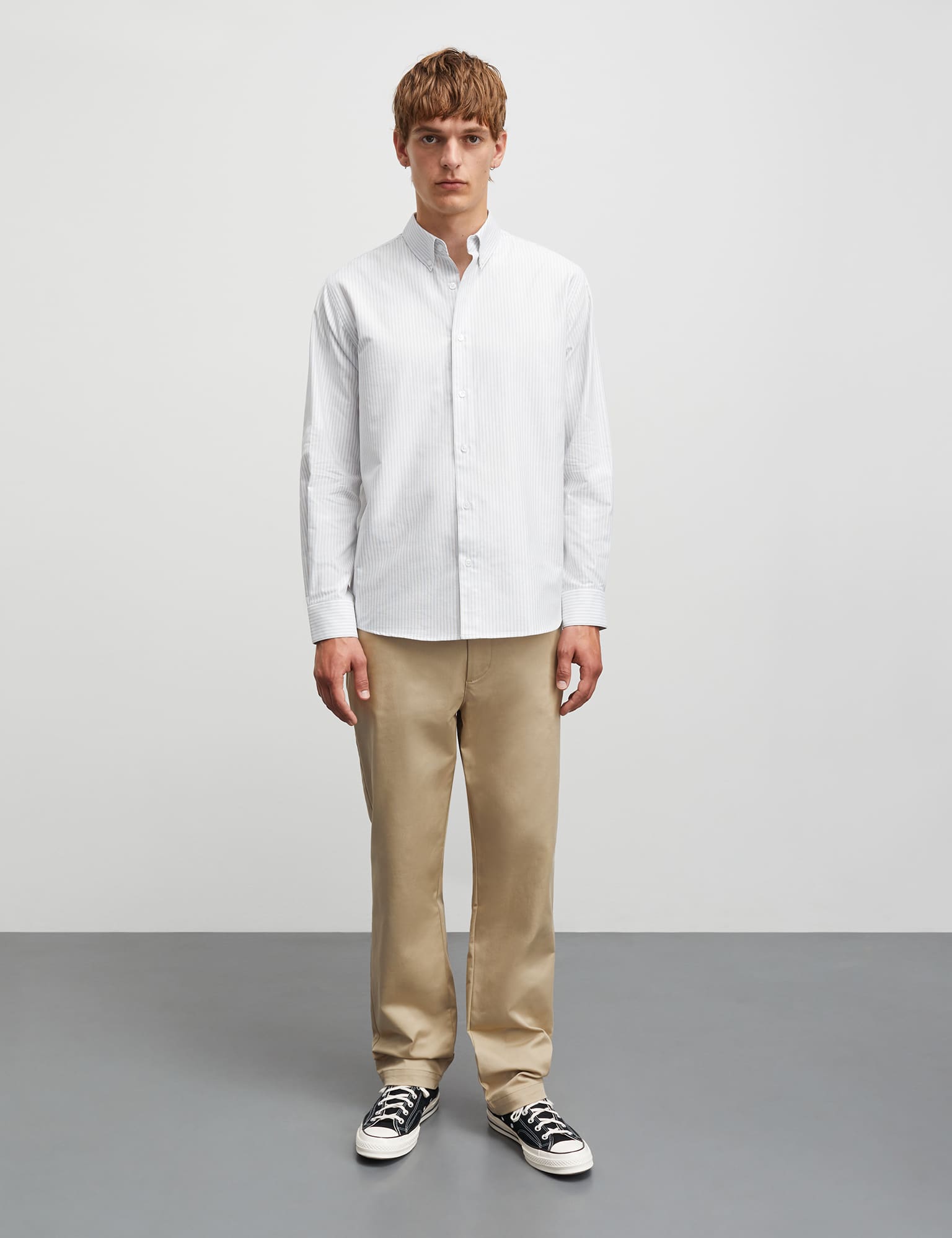 Cotton Oxford Sune Stripe Shirt BD, White/Cashmere Blue/Trench Coa Online Hot Salg
