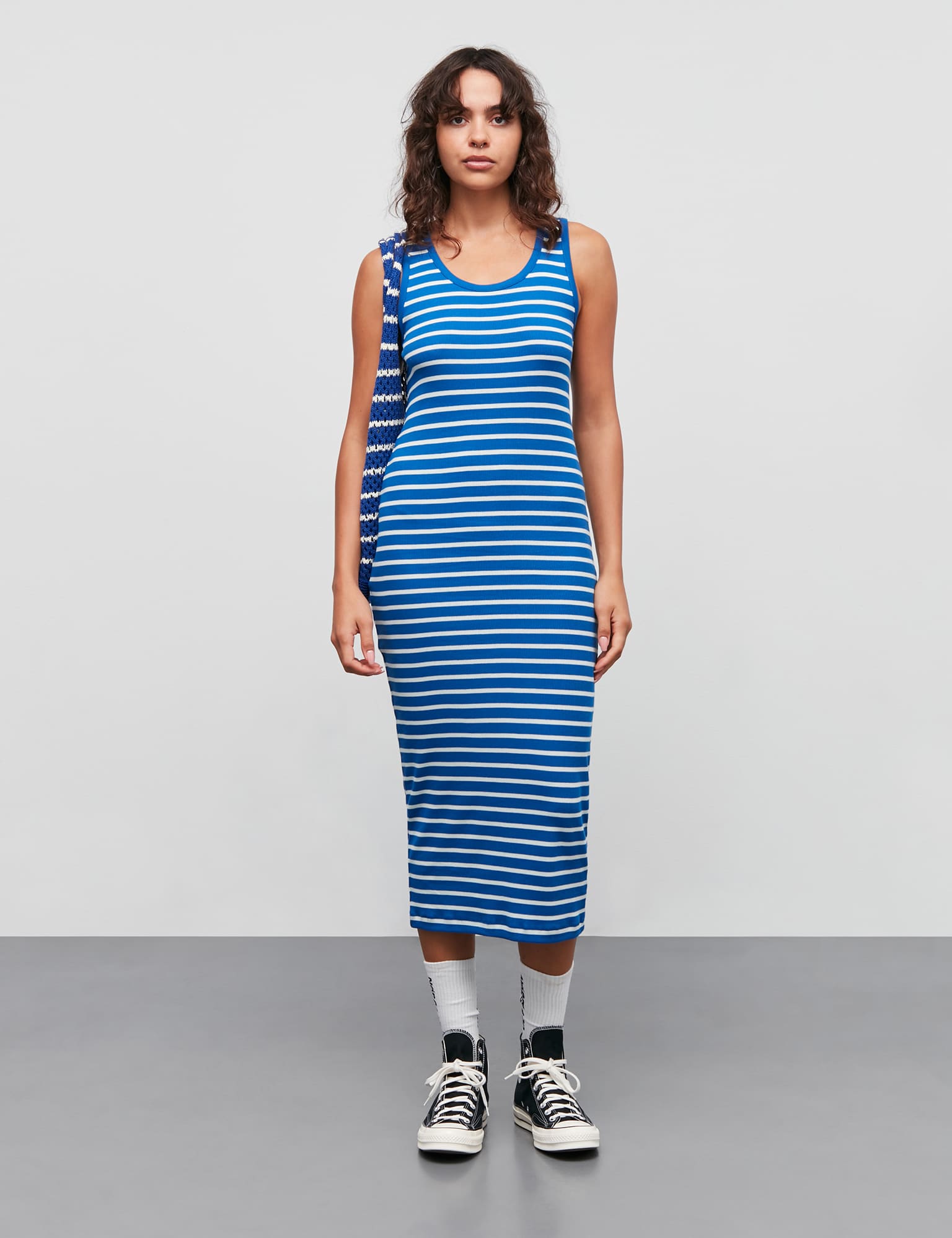 2x2 Cotton Stripe Ama Dress, Surf The Web/Vanilla Ice