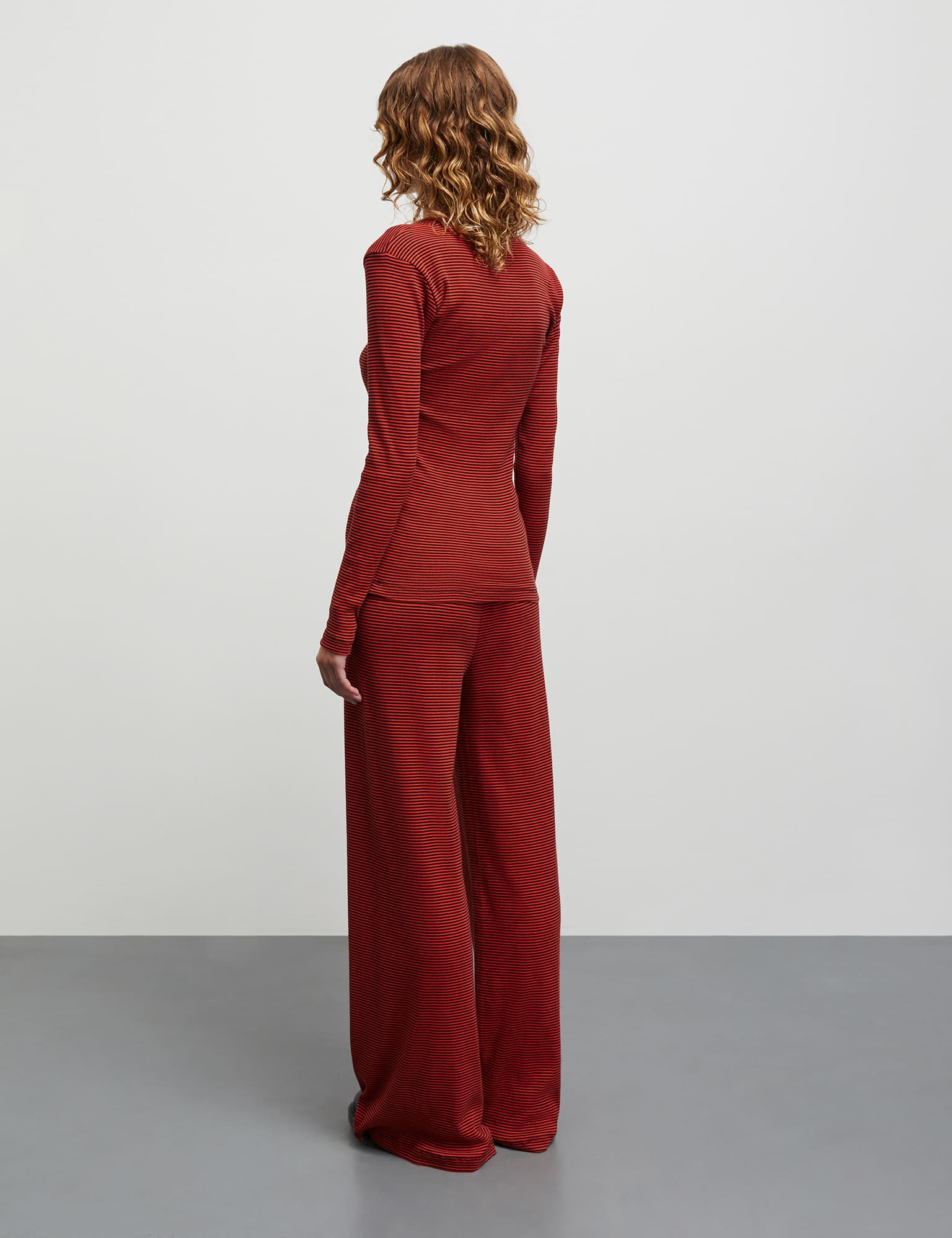 2x2 Cotton Stripe Velon Pants, Fiery Red/Black