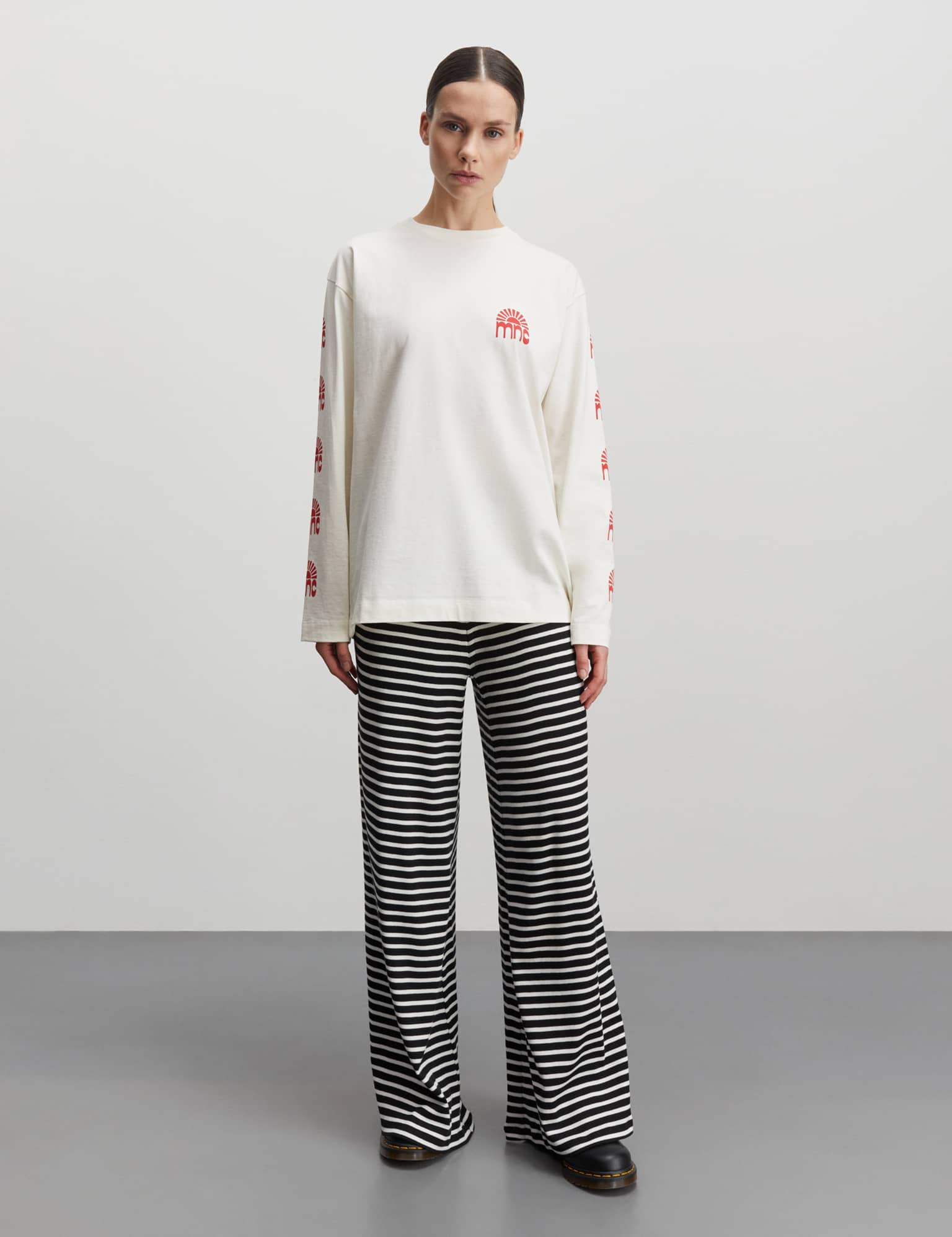 2x2 Cotton Stripe Veran Pants, Black/White Alyssum Levere