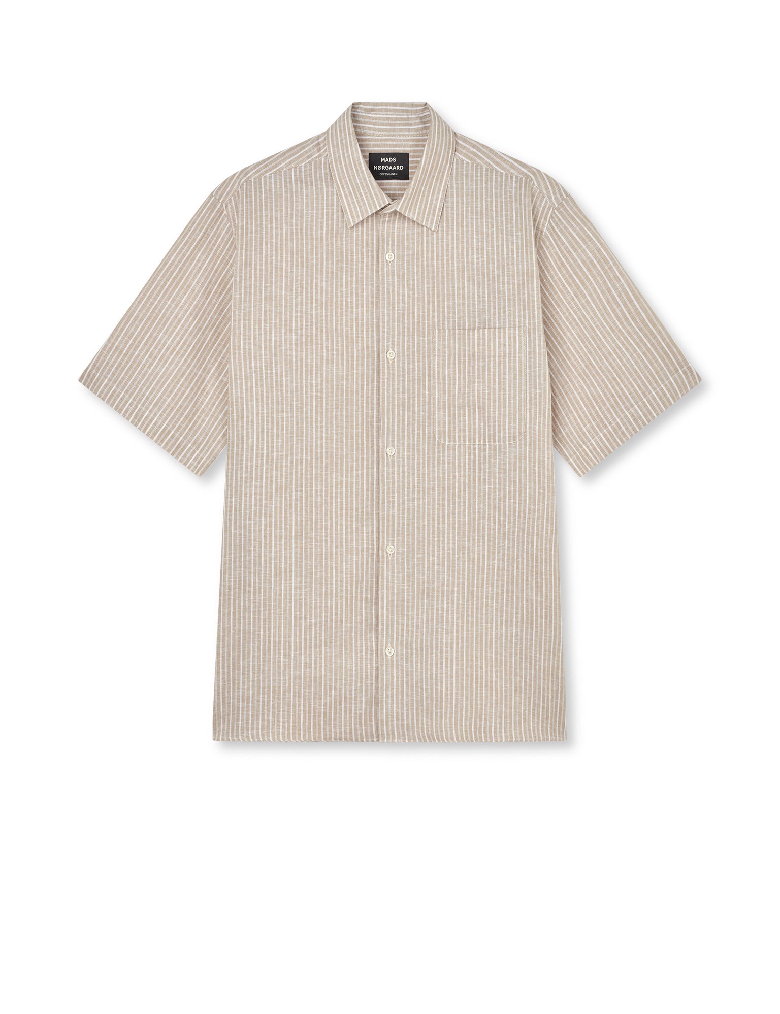 Cotton Linen Victor Stripe Shirt SS, Trench Coat/White Hot på udsalg