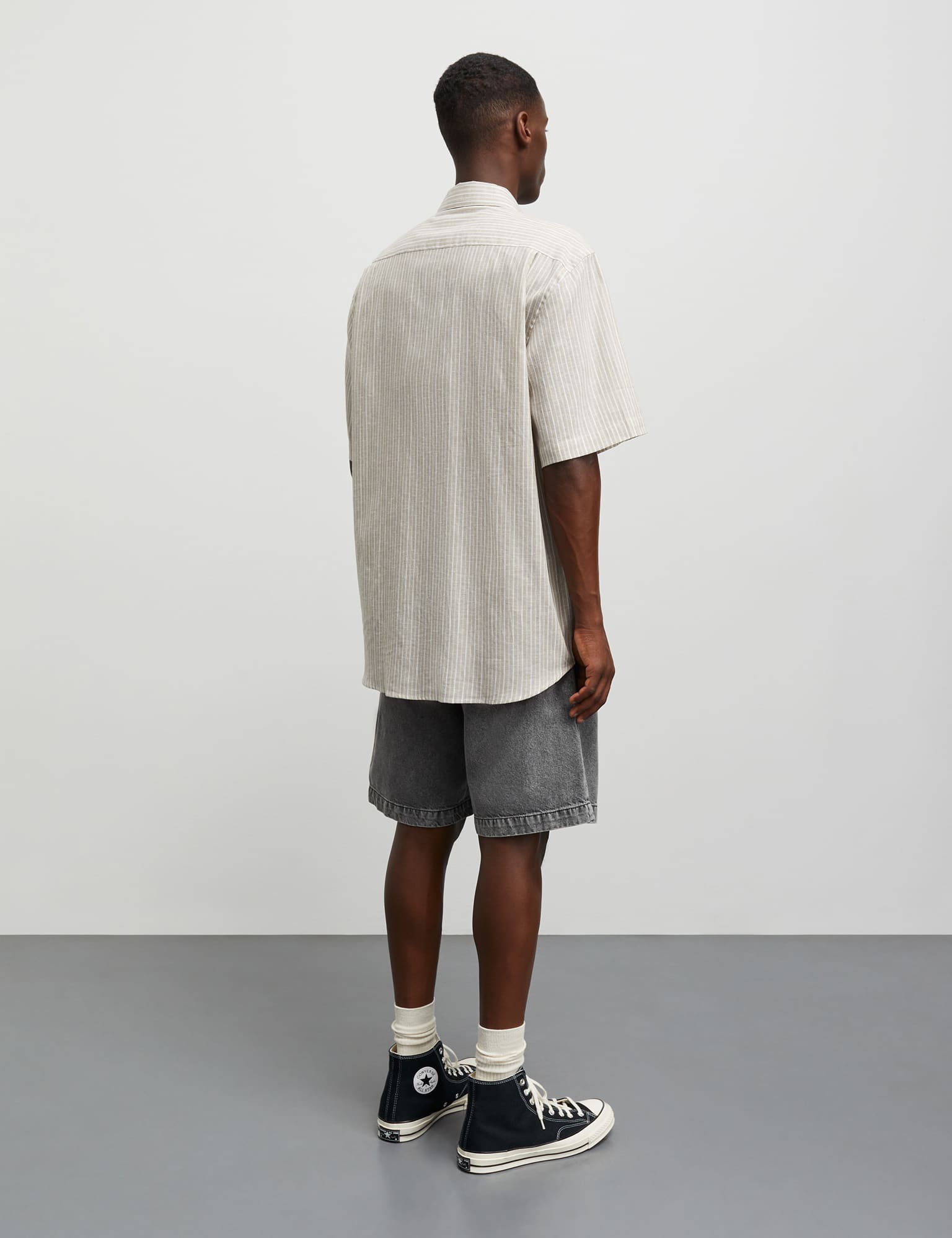 Cotton Linen Victor Stripe Shirt SS, Trench Coat/White Hot på udsalg