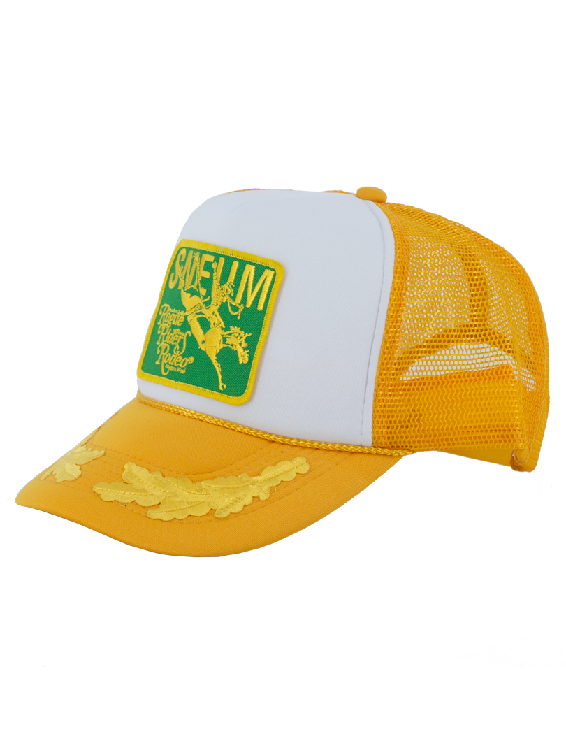 SNEUM RRR Logo Trucker Cap W. Gold Leaves In Yellow And White