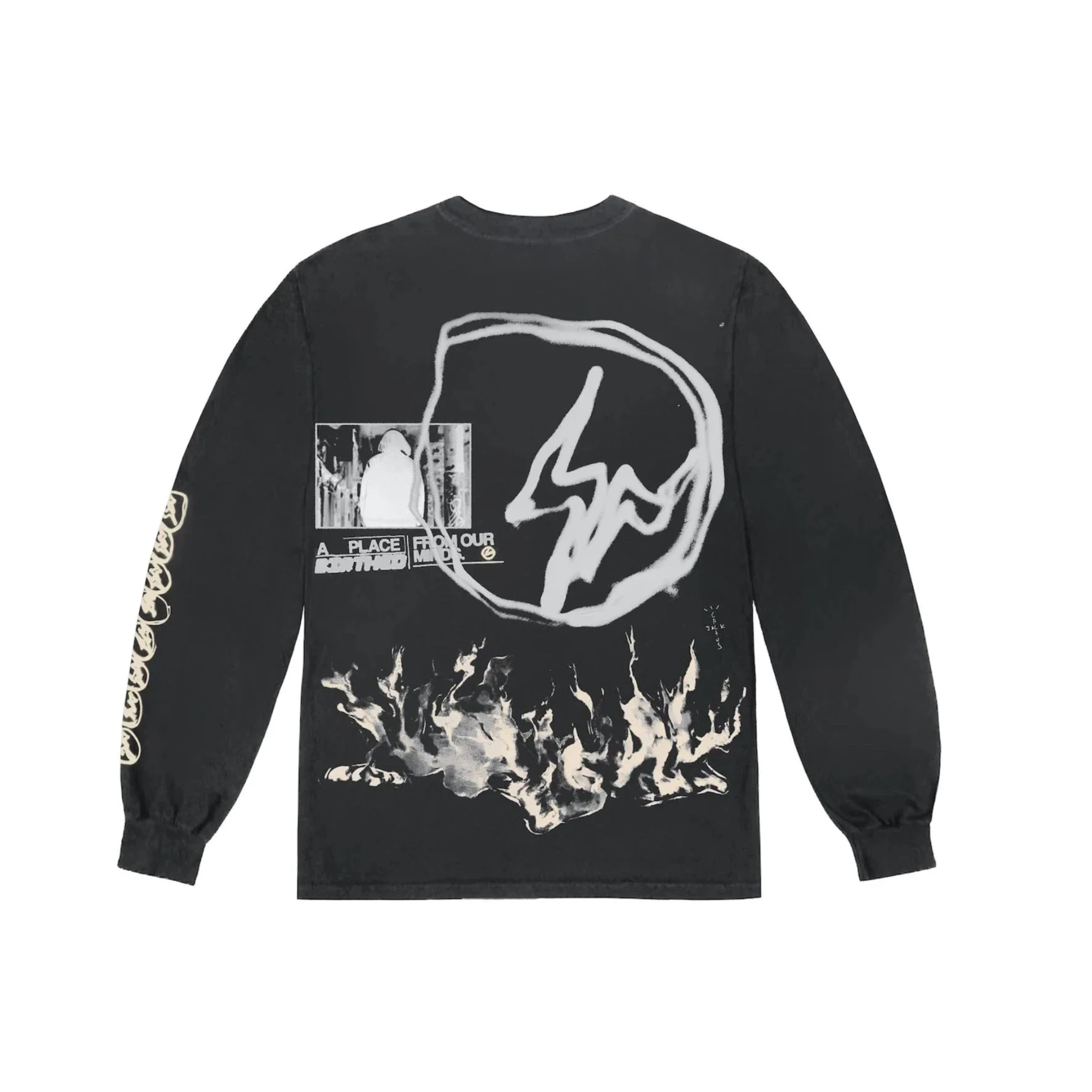 Travis Scott Cactus Jack For Fragment Logo L/S T-shirt Washed Black Online salg