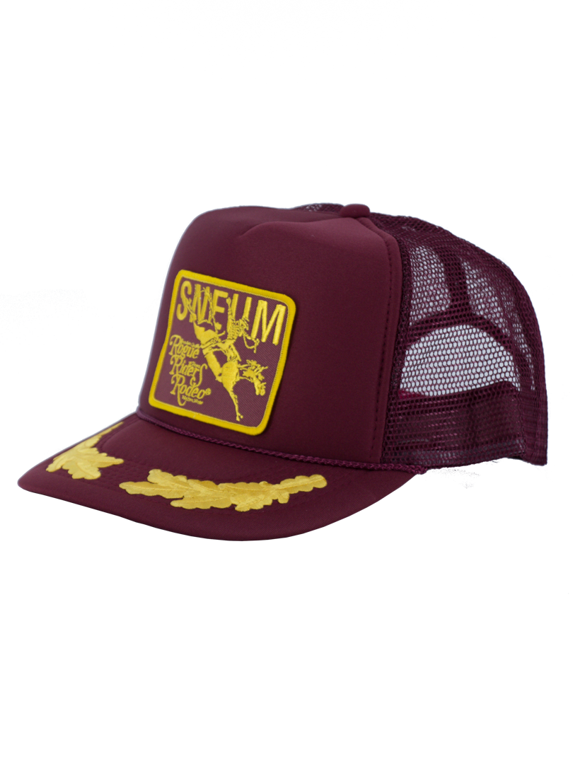 SNEUM RRR Logo Trucker Cap W. Gold Leaves In Maroon