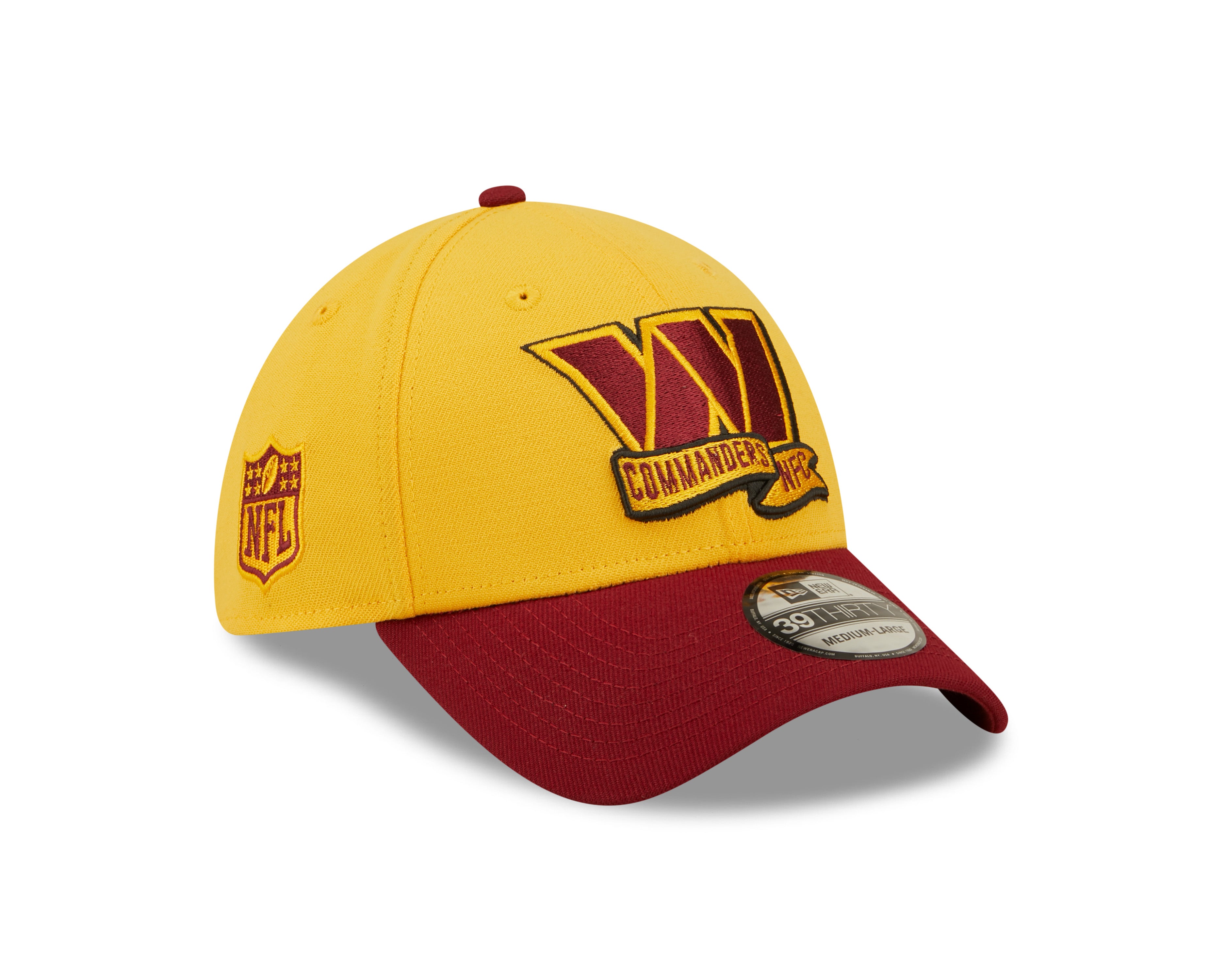 Washington Commanders NFL Sideline 2022 39THIRTY Stretch Fit Cap - Yellow/Maroon
