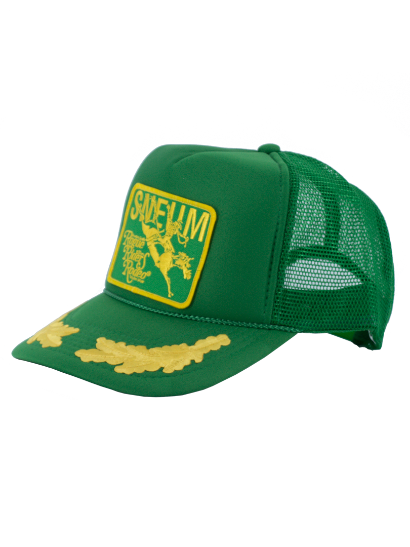 SNEUM RRR Logo Trucker Cap W. Gold Leaves In Kelly Green